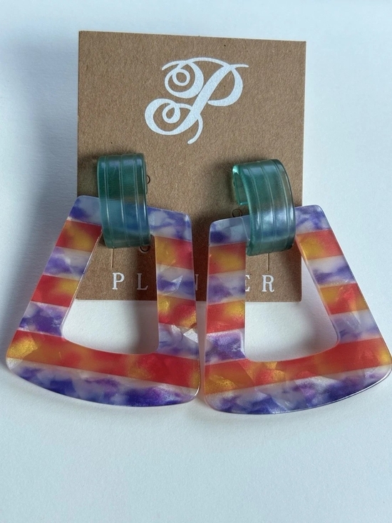 Plunder Jewelry - Plunder Striped Multicolor Acrylic Earrings